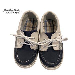 Baby Deer Sz 10 Navy & Grey/Tan Leather Boat Shoes